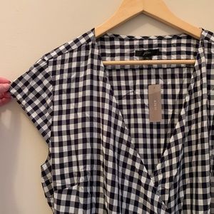 J Crew Dress NWT Gingham Wrap Dress XL Black & White